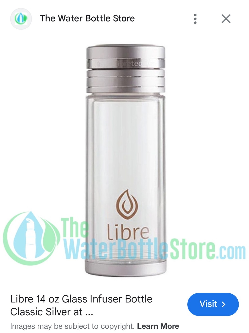 LIBRE 14 OZ GLASS INFUSER WITH STRAINER - CLASSIC SILVER